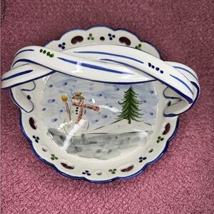 RCCL Snowman and Christmas Tree hand painted Basket. Made in Portugal